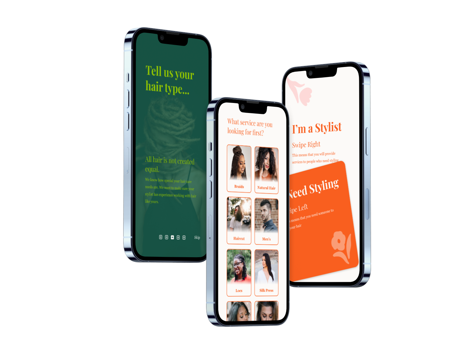 Hairvine app screens